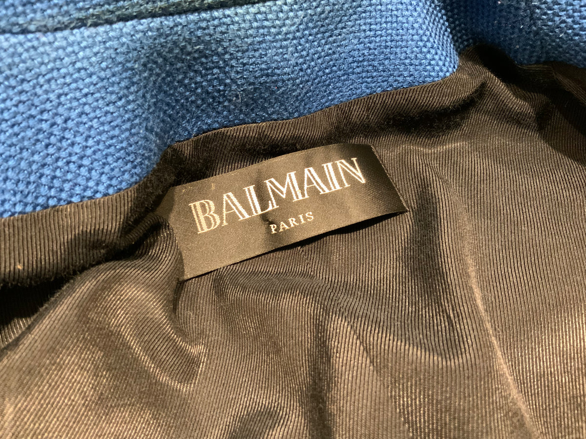 Balmain double breasted tweed blue blazer jacket F 42 UK 14 US10 ladies