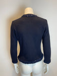 Lindka Cierach Couture Navy Cashmere Silk Beads Trim Cardigan Size XS ladies