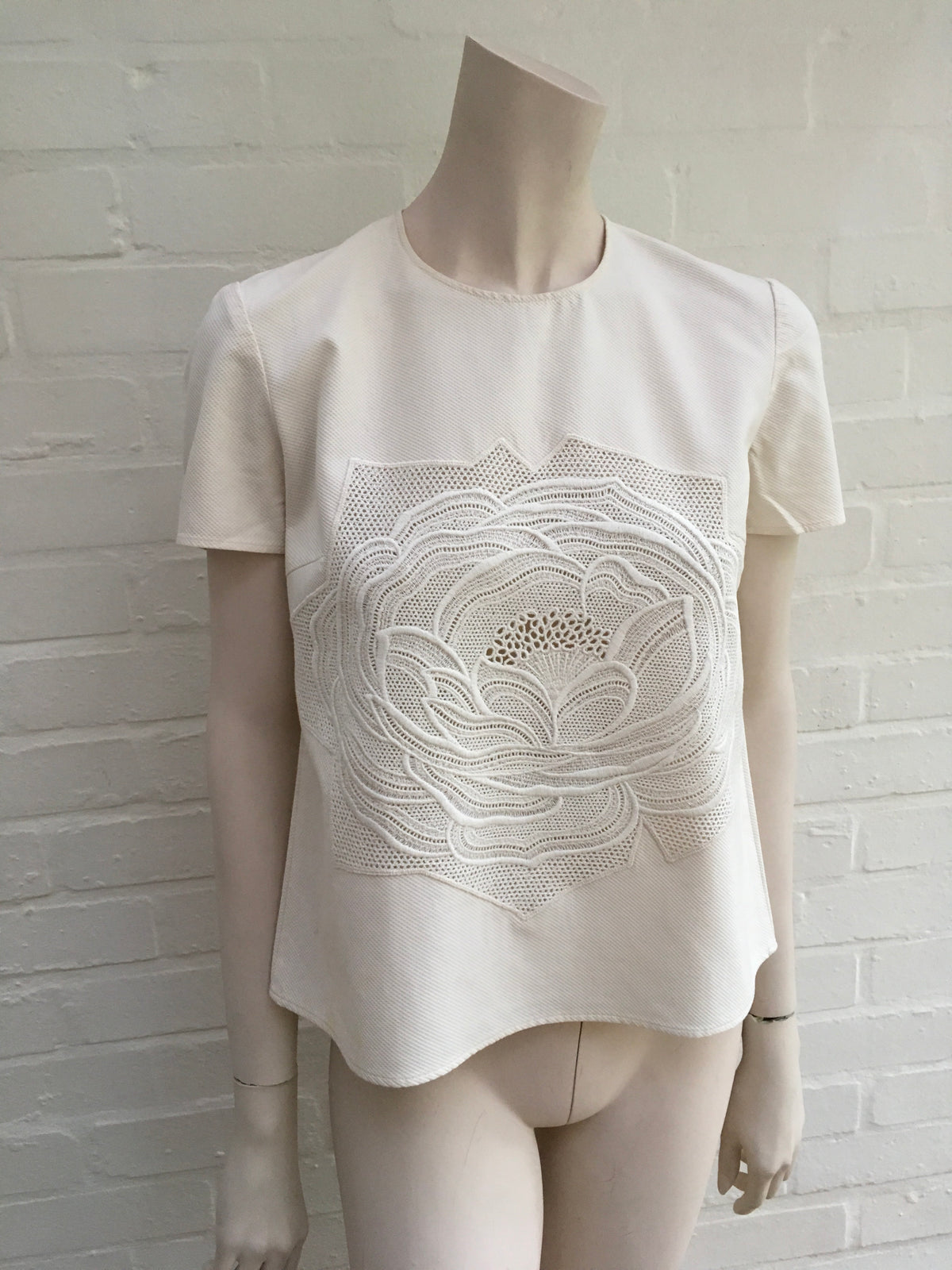 Stella McCartney Ivory Women's Natural Rose Embossed Boxy Top  Ladies