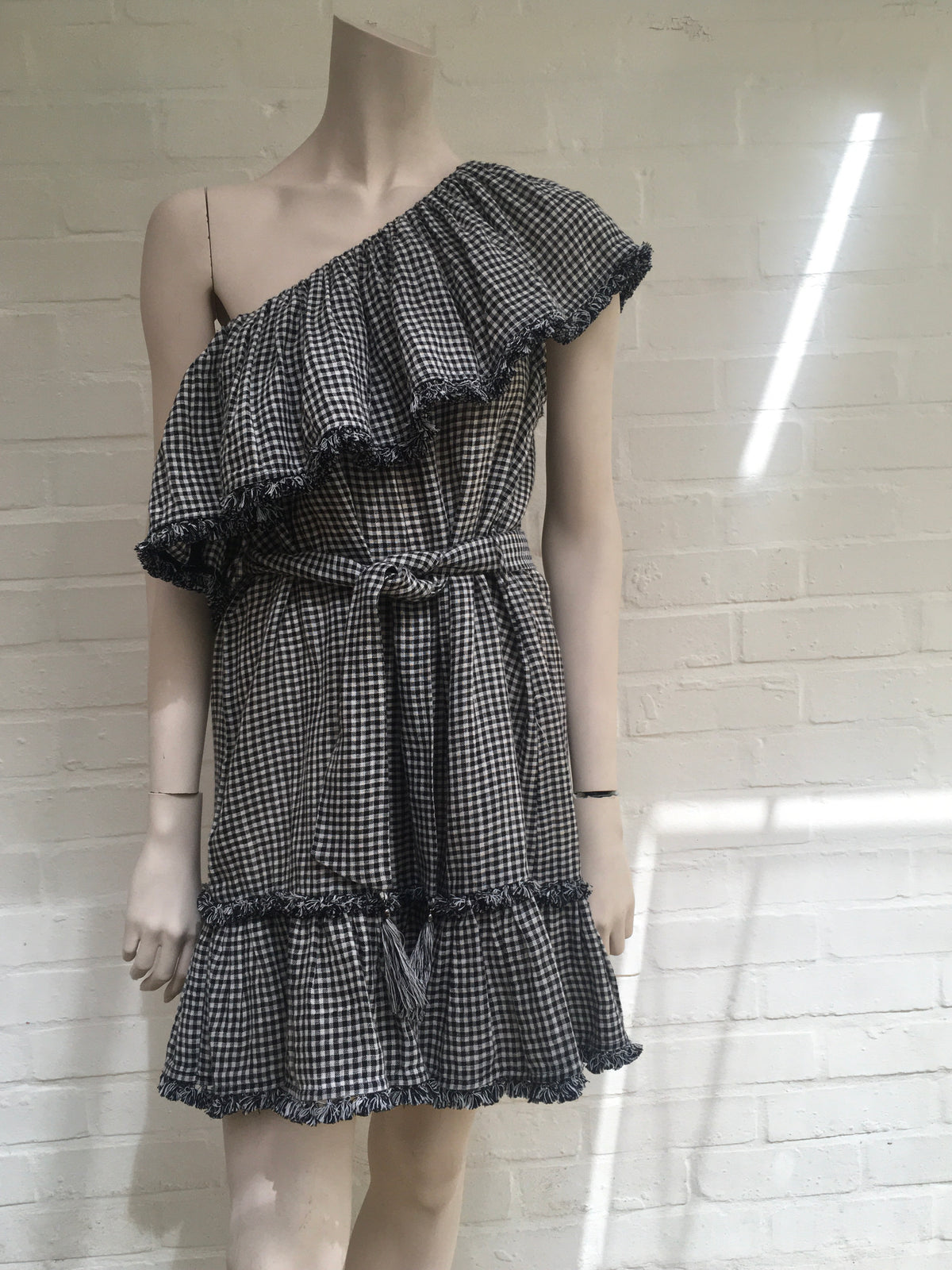 ZIMMERMANN MOST WANTED PARADISO GINGHAM LINEN ONE SHOULDER MINI DRESS Size 1 ladies