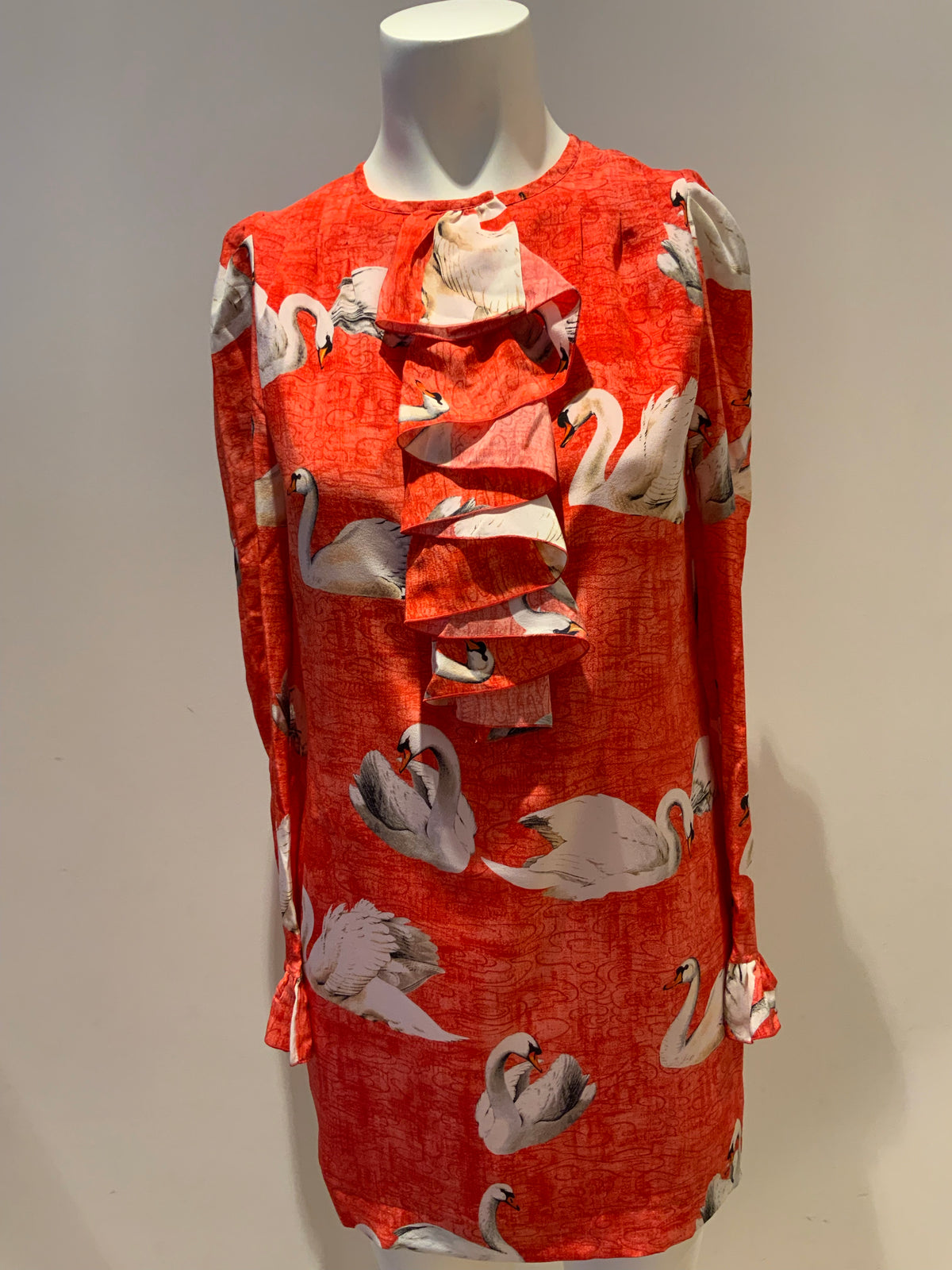 Paul & Joe Silk Ruffle Swans Printed Dress Size F 38 UK 10 US 6 ladies
