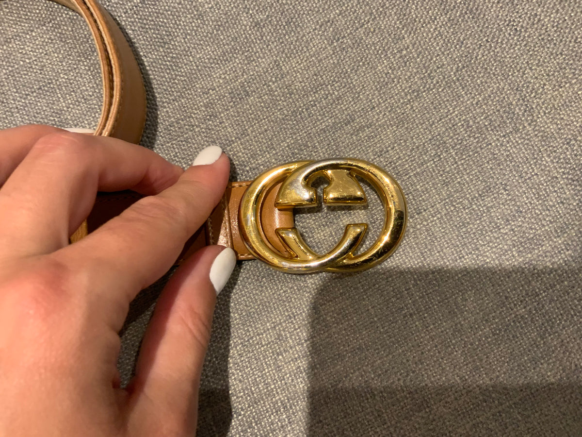 Gucci Vintage 1990's Leather GG Interlocking Belt Size 90-36 ladies
