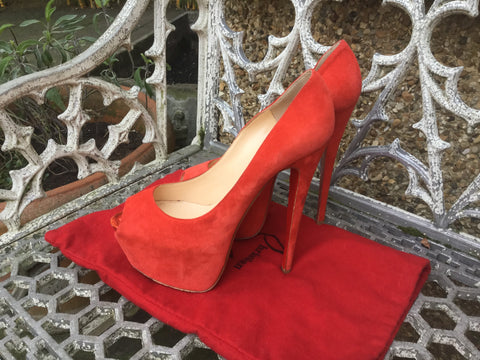 Christian Louboutin Highness 160 pumps £635 SUEDE RED & Pony Fur –