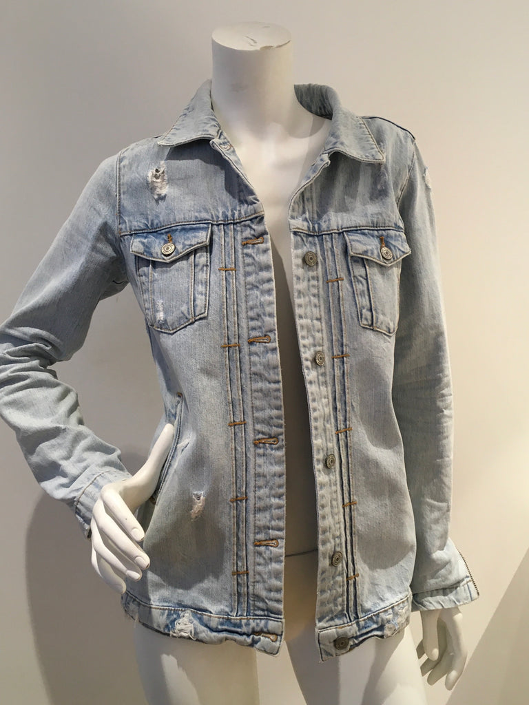 Zara Women's Light Blue Wash Distressed Jean Denim Jacket sz XL | eBay