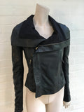 RICK OWENS Black Leather Turtleneck Jacket Size XS UK 6 US 2 CELEBRITIES FAV Ladies