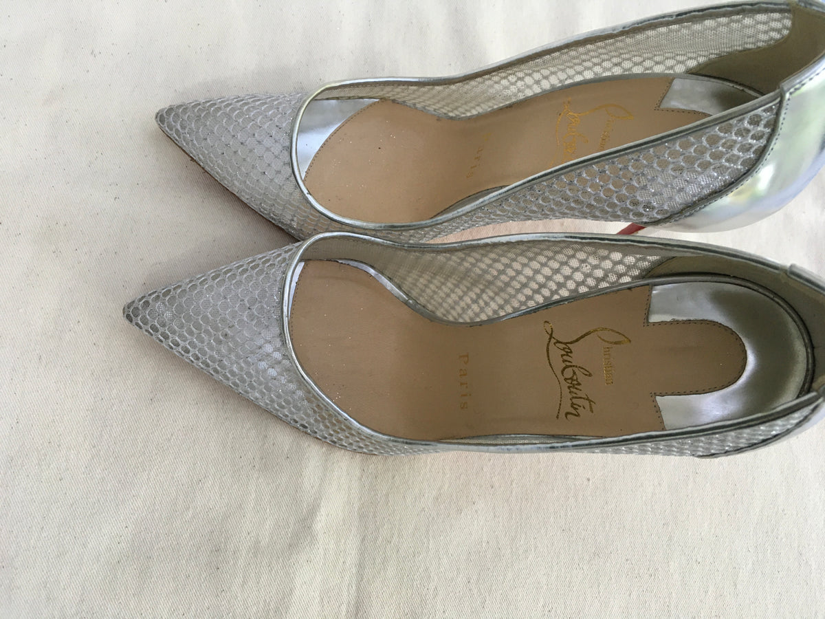Christian Louboutin Silver Mesh Follies Resille Pointed Toe Shoes 36 US 6 UK 3 ladies
