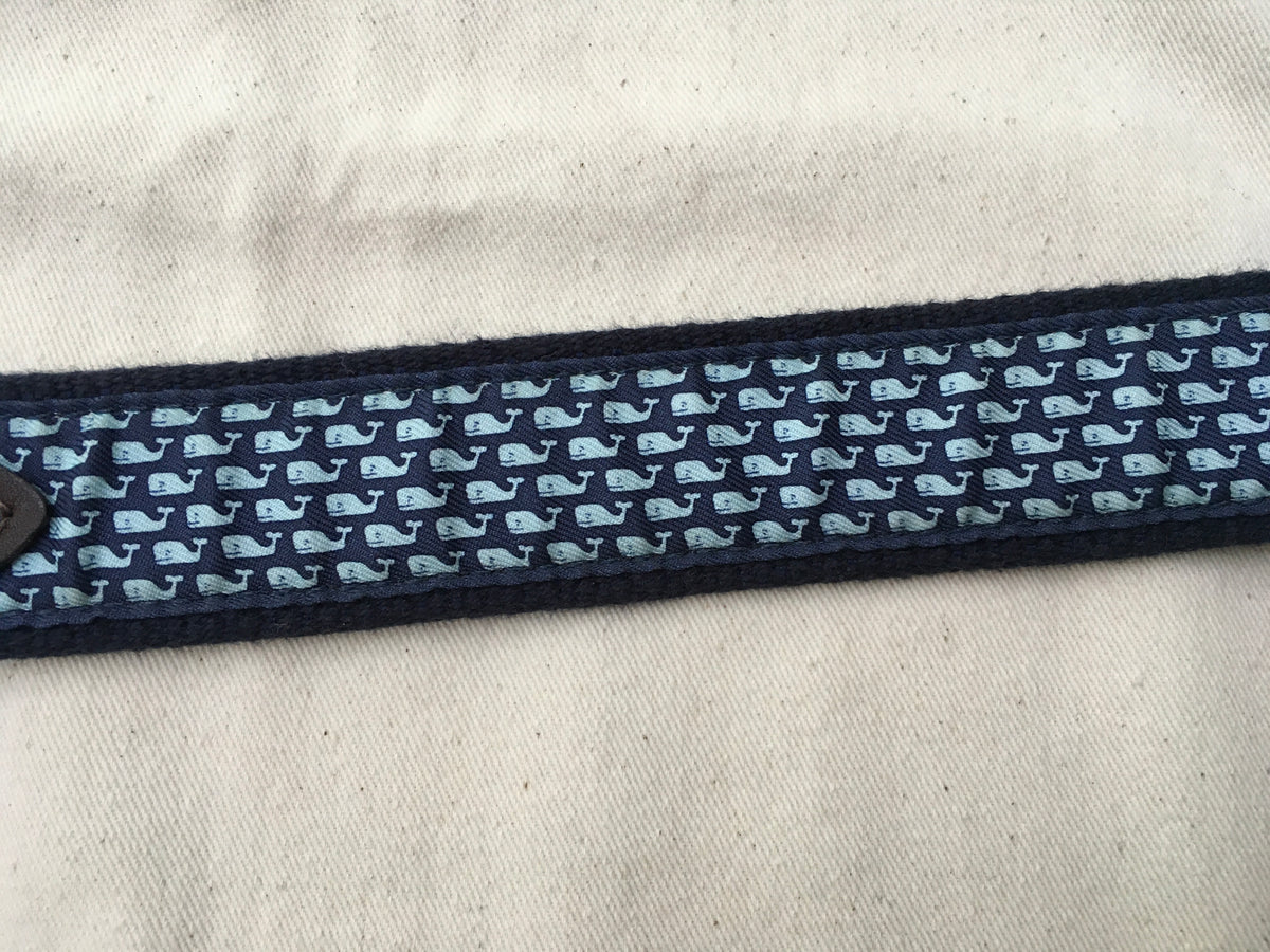 VINEYARD VINES Whale Club Leather & Canvas Belt In Navy Size 24 Boys children