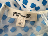 Diane von Furstenberg 2018 White Blue Pintuck Fil Coupé Jumpsuit  Ladies