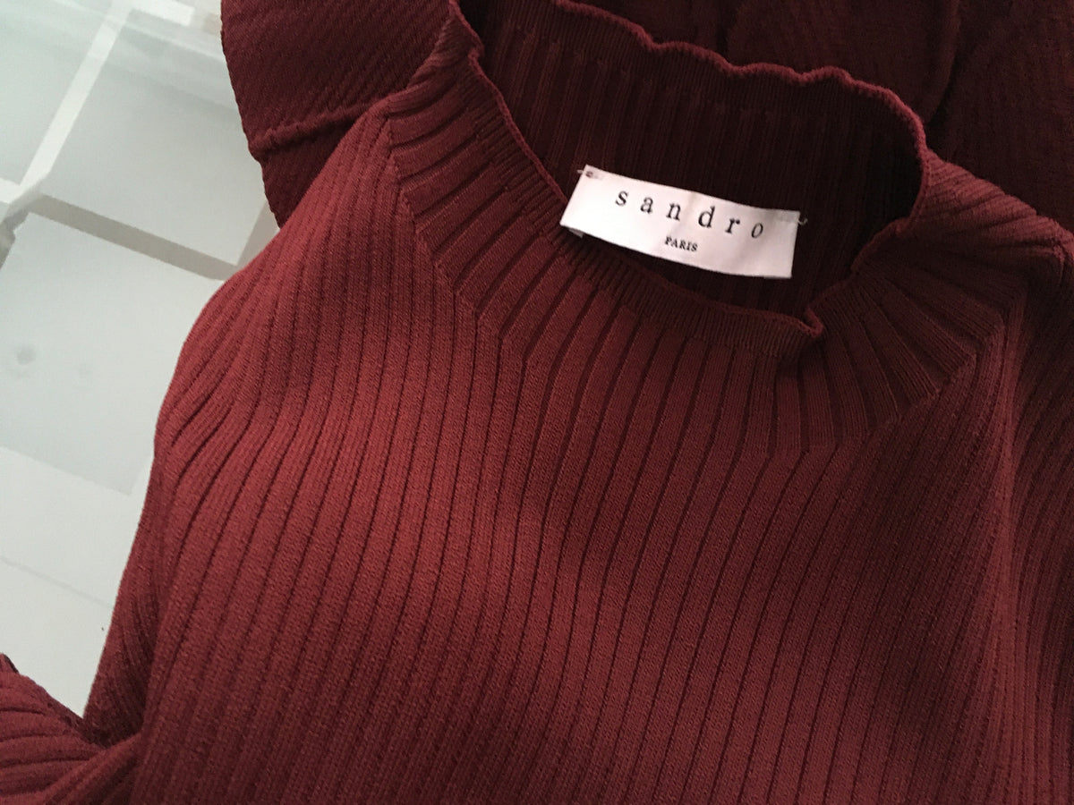 SANDRO Ange Knit Dress Bordeaux Wine Dress 2019 Collection size S small ladies