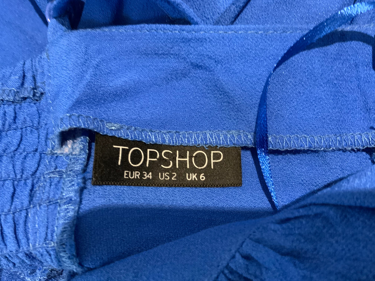 Topshop Blue Ruffle Trim Bust Spaghetti Strap Dress UK 6 US 2 EU 36 ladies