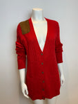 Ralph Lauren Lauren Cable Knit Wool & Cashmere Red Cardigan Size L large ladies