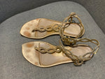 SERGIO ROSSI Gold Leather Crystals Embellished Thong Sandals SIZE 36 UK 3 US 6 ladies