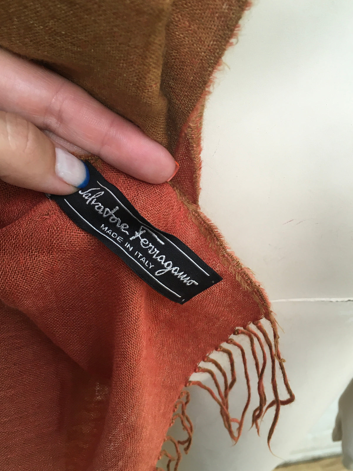 Salvatore Ferragamo Cashmere Knit Orange Knit Shawl Scarf ladies