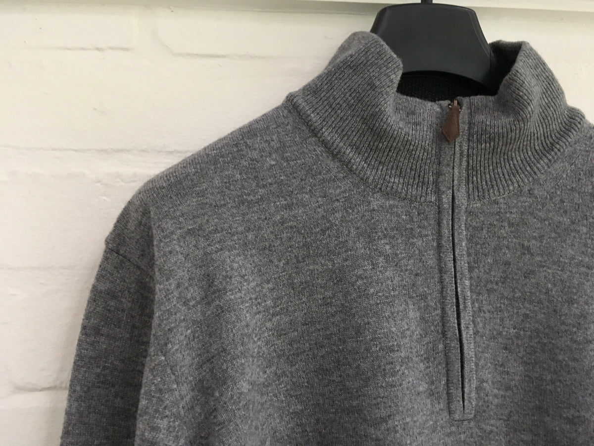 HACKETT LONDON GREY CASHMERE WOOL KNIT HALF ZIP SWEATER JUMPER M MEDIUM MEN