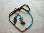 Brown Suede Blue Beaded Stone Star Pendant Chain Necklace ladies