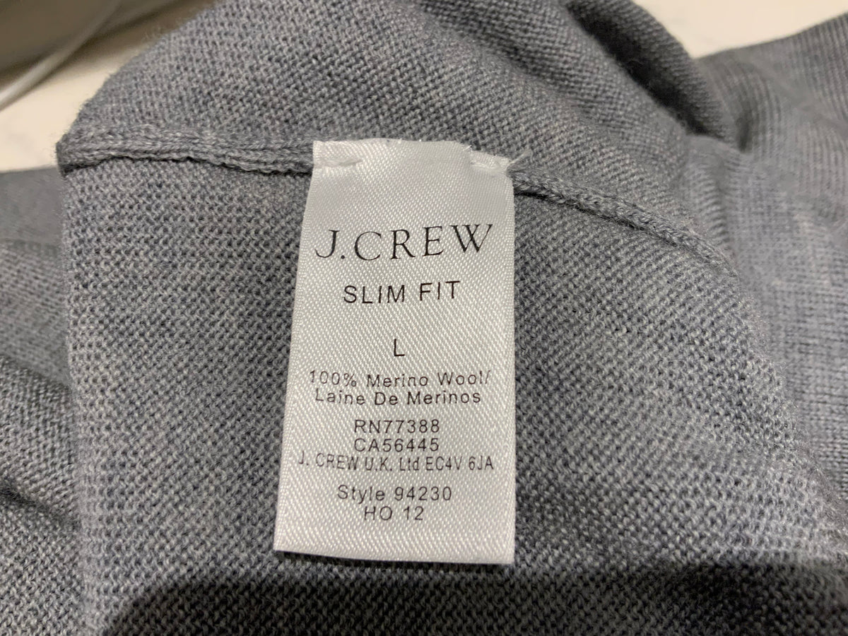 J.Crew Grey Slim Fit V neck Jumper Pullover Merino Wool Sweater Size L large men