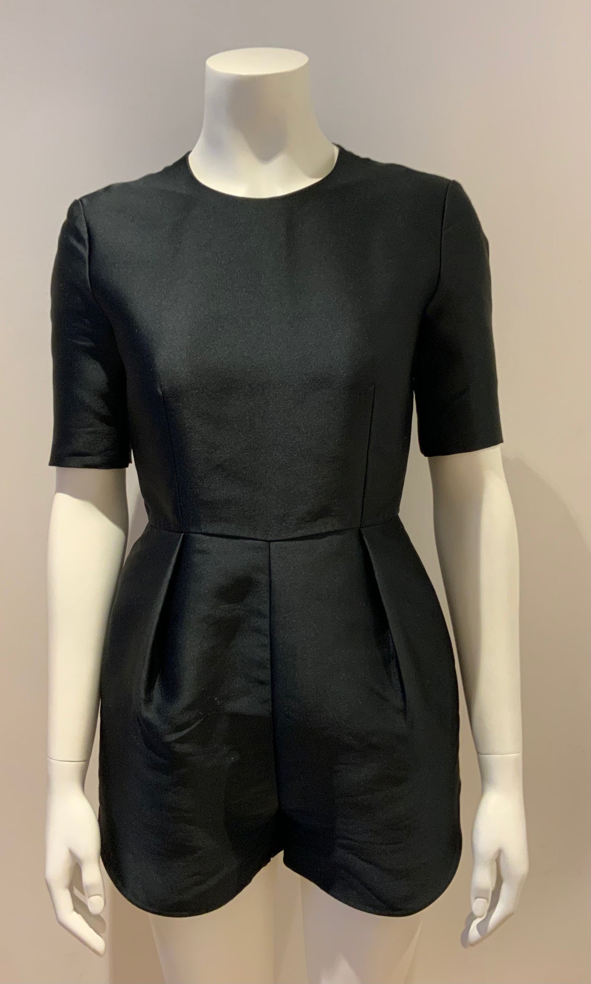 Stella McCartney Pleated Duchesse-satin Playsuit Romper In Black I 36 UK 4 US 0