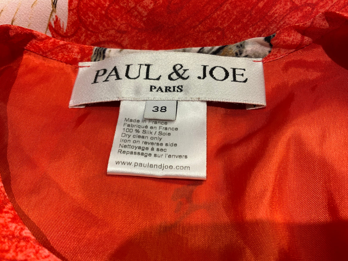 Paul & Joe Silk Ruffle Swans Printed Dress Size F 38 UK 10 US 6 ladies