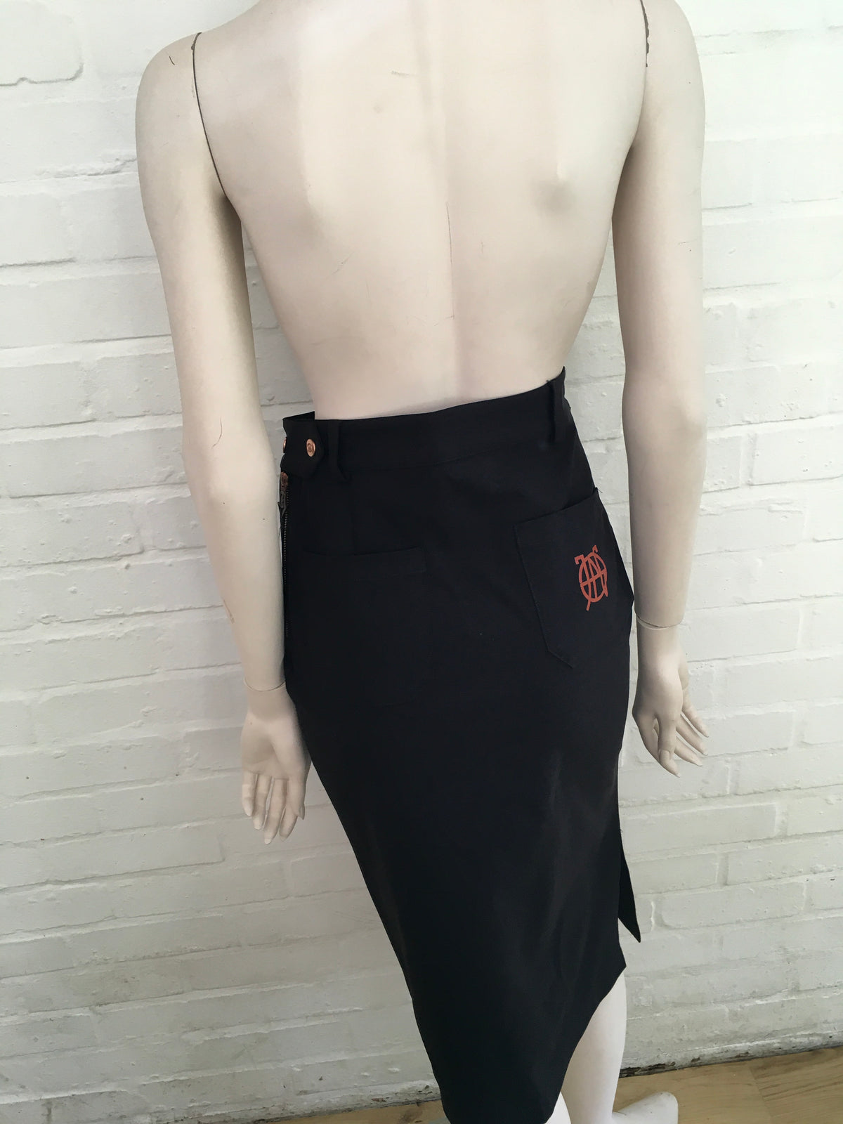 Jean Paul GAULTIER RARE 1990s black pencil midi high waisted skirt Size S Small Ladies