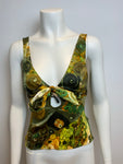 ROBERTO CAVALLI silk abstract printed studded 2005 top Size I 38 UK 6 US 2 XS ladies