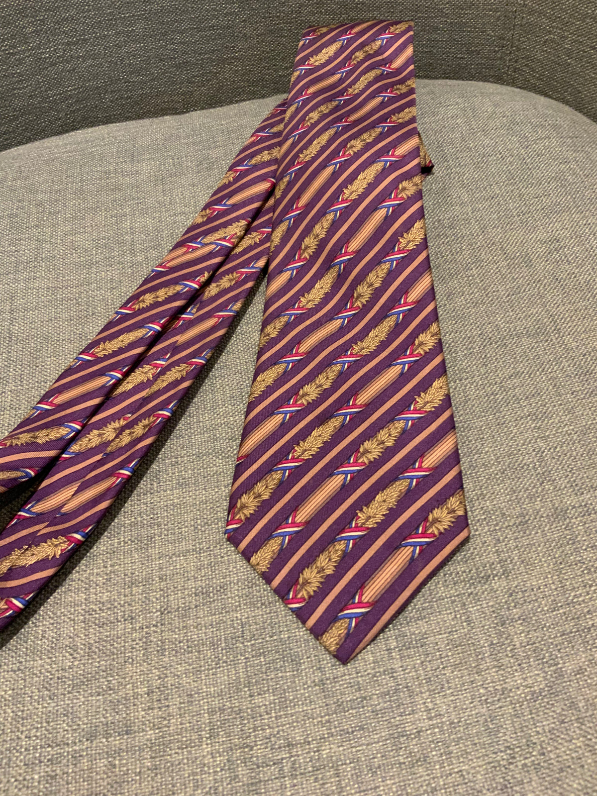 Hermès HERMES Paris Tie 7171 FA Bastille Day French Flag Olive Wheat Branches  men