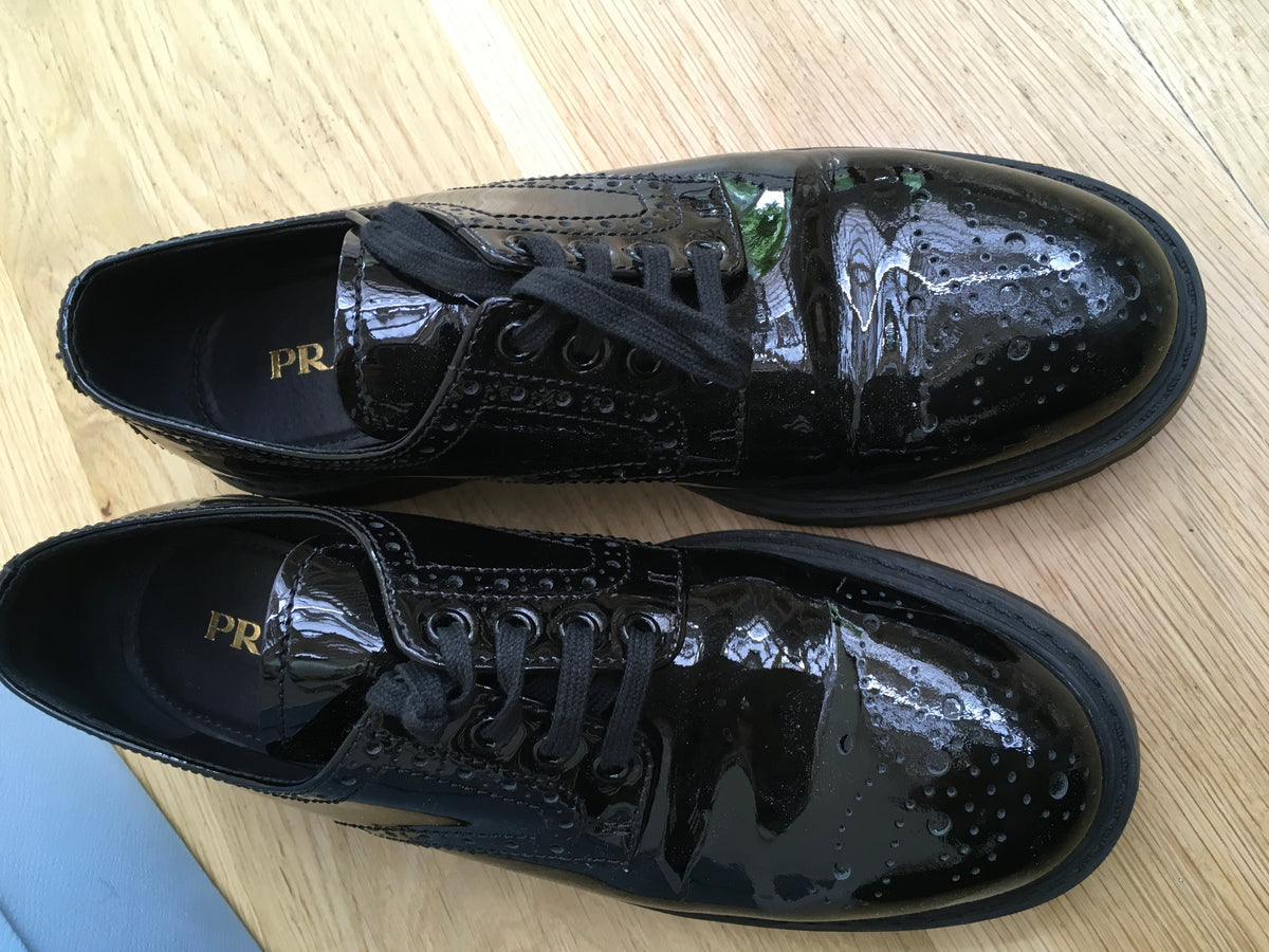 PRADA Brogue Patent Leather Oxfords Shoes 38 UK 5 US 8 ladies