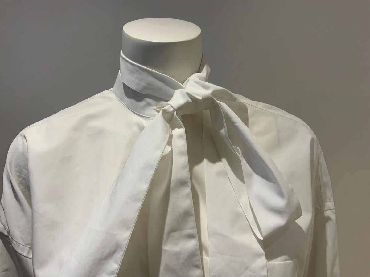 Valentino White Cotton Neck Tie Detail Oversized Tunic Shirt Size I 42 UK 10 US6 ladies