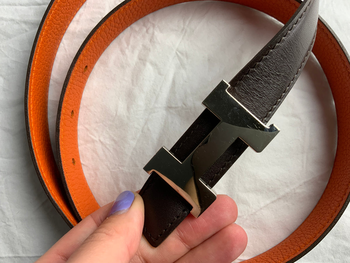 Hermès HERMES Reversible H 32mm Belt Kit Orange Brown Size 80 ladies