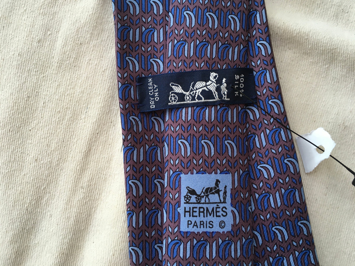 Hermès HERMES Paris Silk Blue Print Tie 7354 PA 100% AUTHENTIC Men