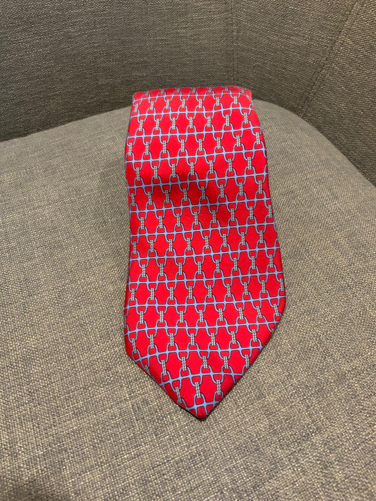 Hermès HERMES Paris 5260 SA 5-Fold Pink Grey Stirrup Rope Print Silk Neck Tie men