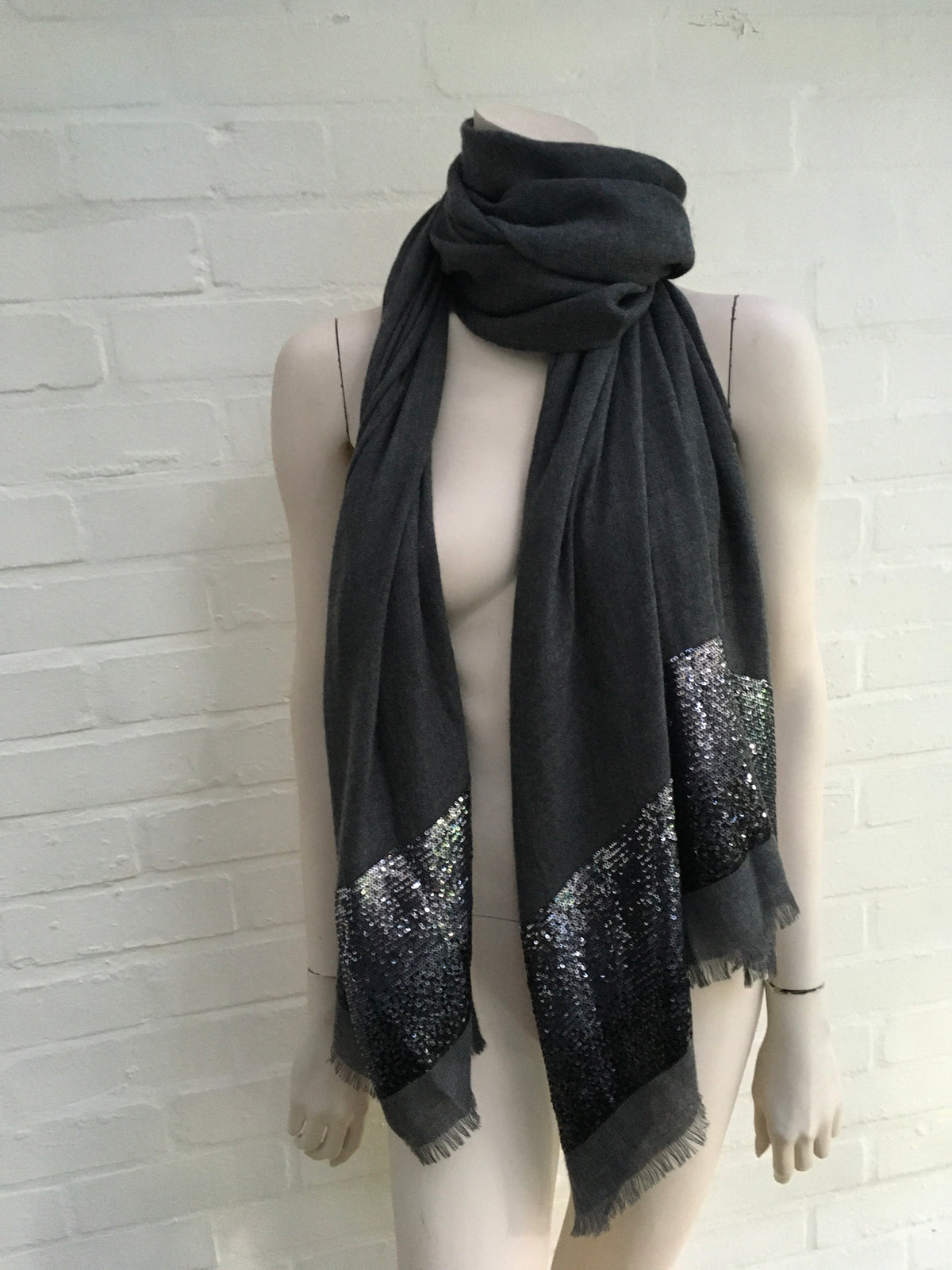 Loro Piana Cashmere Sequin Raw-Edge Scarf Shawl Ladies