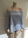 TIBI Off-the-shoulder cotton-chambray blue top blouse Size US 4 UK 8 S Small Ladies