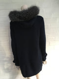 Loro Piana Navy Knit Cashmere Long Cardigan Fox Fur Suede Trim I 42 UK 10 Ladies