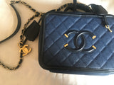 CHANEL Caviar Quilted Large CC Filigree Vanity Case Navy Black Bag Handbag ladies