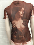 Jean Paul GAULTIER 1990's Face Printed Sheer T shirt Top  Size L Large ladies