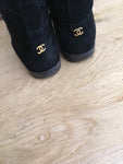 CHANEL Suede Black Leather Knee High Boots Size 37 1/2 UK 4.5 US 7.5 ladies