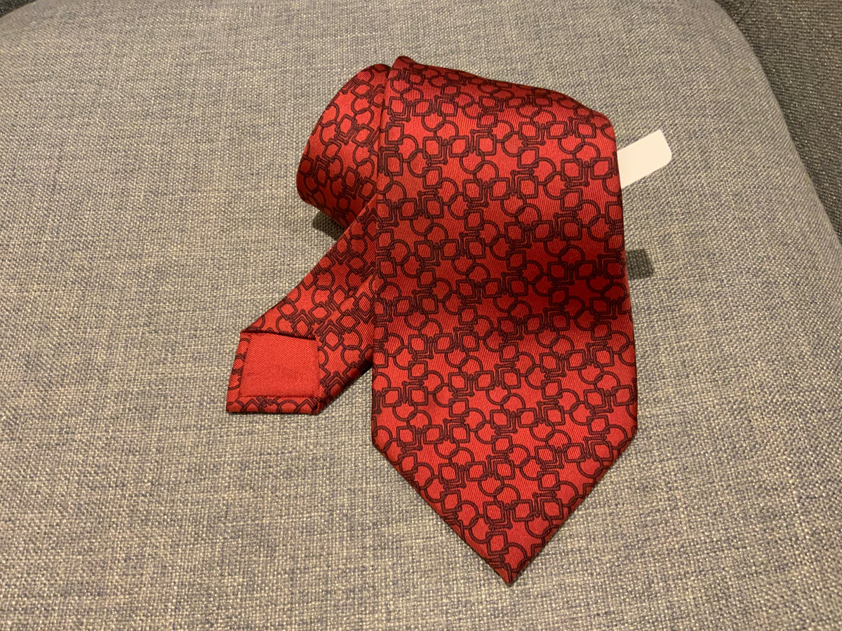 Hermès HERMES Paris Tie Red Equestrian Silk Tie 7809 FA Made in France men