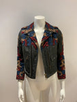 MiH Jeans Distressed Cropped Leather embroiders Biker Jacket Size S small ladies