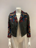 MiH Jeans Distressed Cropped Leather embroiders Biker Jacket Size S small ladies