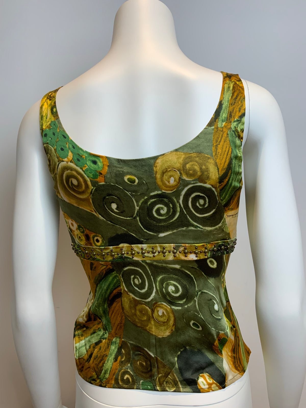ROBERTO CAVALLI silk abstract printed studded 2005 top Size I 38 UK 6 US 2 XS ladies