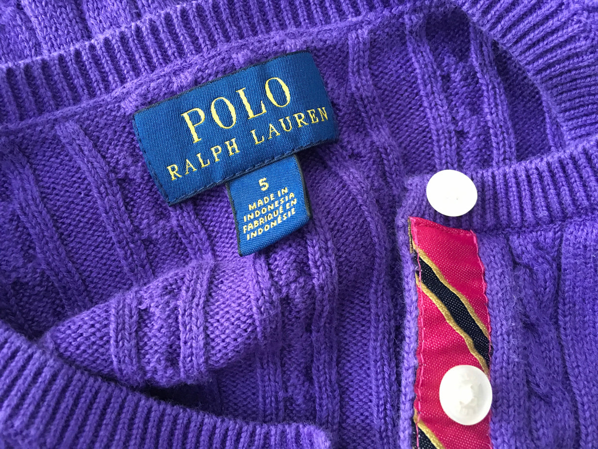 Ralph Lauren Polo purple cable knit sweater jumper 5 years old Children
