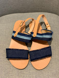 Ancient Greek Sandals Leather Denim Sandals Flats Shoes Size 40 UK 7 US 10 ladies