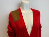 Ralph Lauren Lauren Cable Knit Wool & Cashmere Red Cardigan Size L large ladies