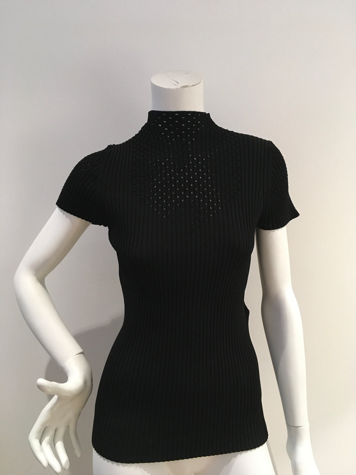 MAJE Black Maestry Mock Neck Top Ribbed Knit Top SIZE 3 Large ladies