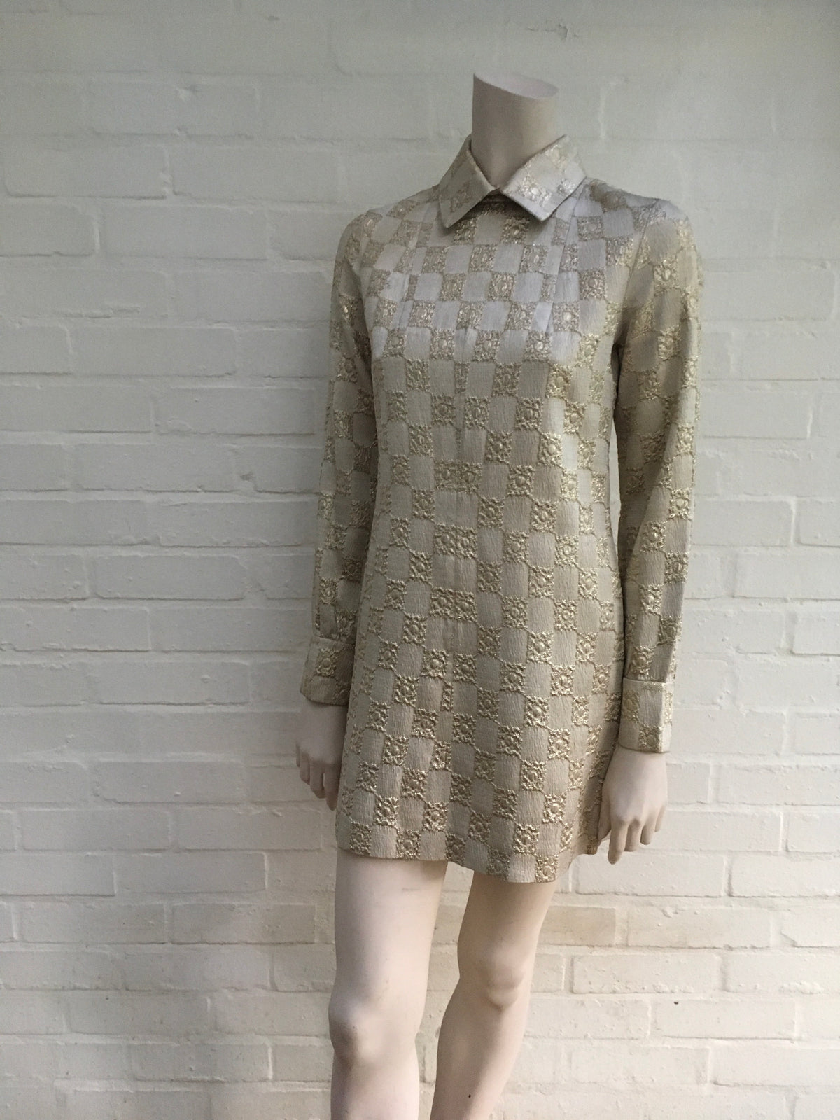 Vintage 1960's evening dress Polly Peck by Sybil Zelker Gold Jacquard Ladies