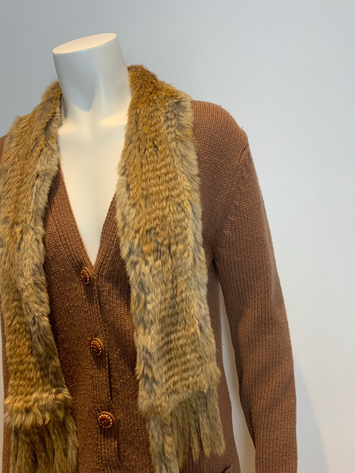 JOSEPH Women’s Cashmere & Wool Knit Cardigan Rabbit Fur Scarf Size M medium ladies