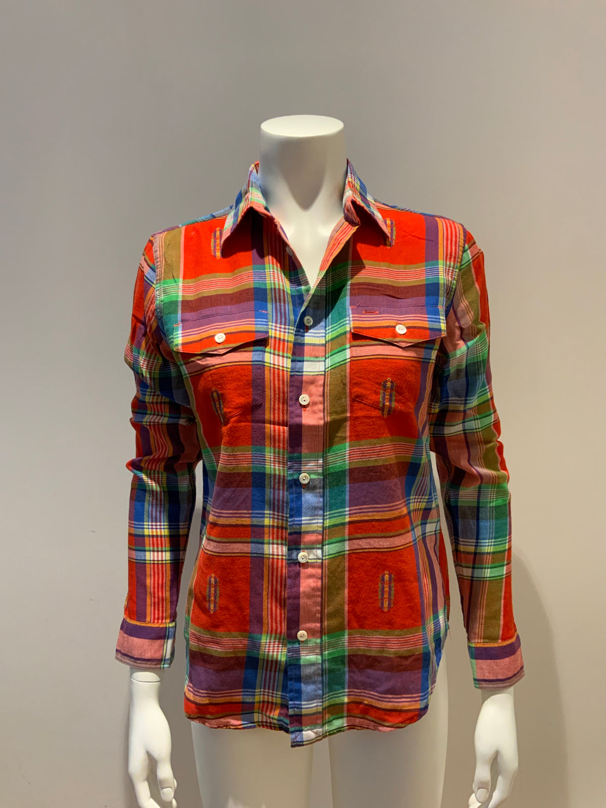 RALPH LAUREN Plaid Cotton Linen Shirt Size US 4 UK 8 S small ladies