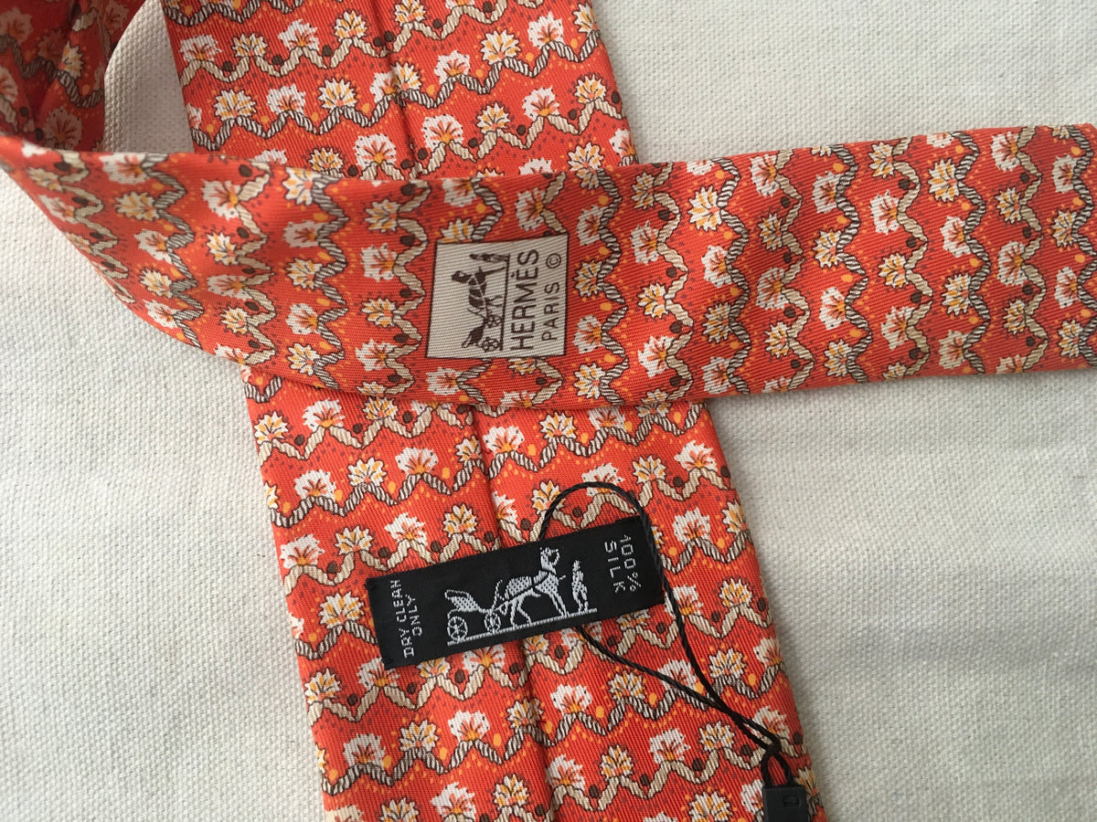Hermès HERMES Paris Silk Floral Print Tie 7940 MA 100% AUTHENTIC Men