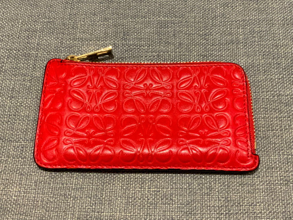 LOEWE Calfskin Embossed Repeat Coin Card Holder in Red Leather ladies