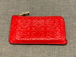 LOEWE Calfskin Embossed Repeat Coin Card Holder in Red Leather ladies